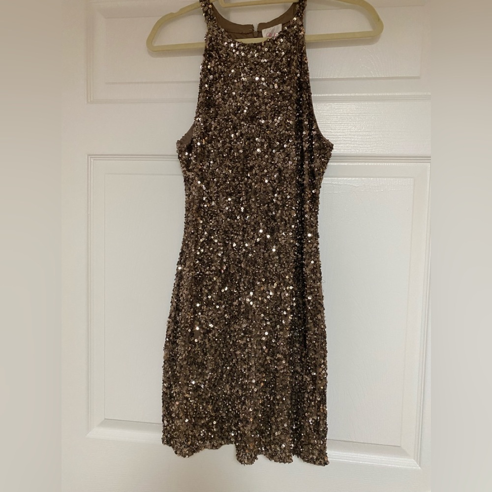Parker Sequin Mini Dress in Bronze
